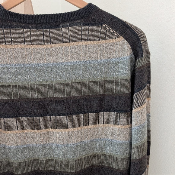 Vintage 90's Striped Crewneck Sweater In Charcoal/Ivory/Green/Lt. Blue - Picture 7 of 10